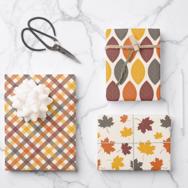 Autumn Colors Plaid Wrapping Paper Sheets (Front)