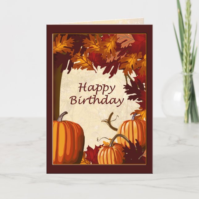 Autumn Colors Pumpkin Patch Happy Birthday Card (Front)
