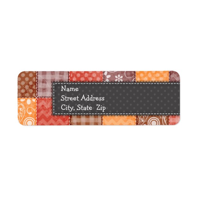 Autumn Colors; Red, Orange, Brown Patchwork Label (Front)