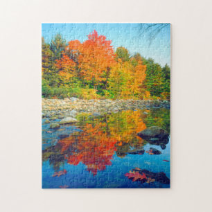 Autumn Colors reflecting in a stream in Vermont Jigsaw Puzzle