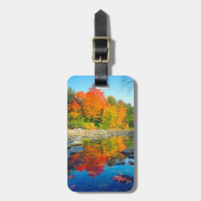 Autumn Colors reflecting in a stream in Vermont Luggage Tag (Front Vertical)