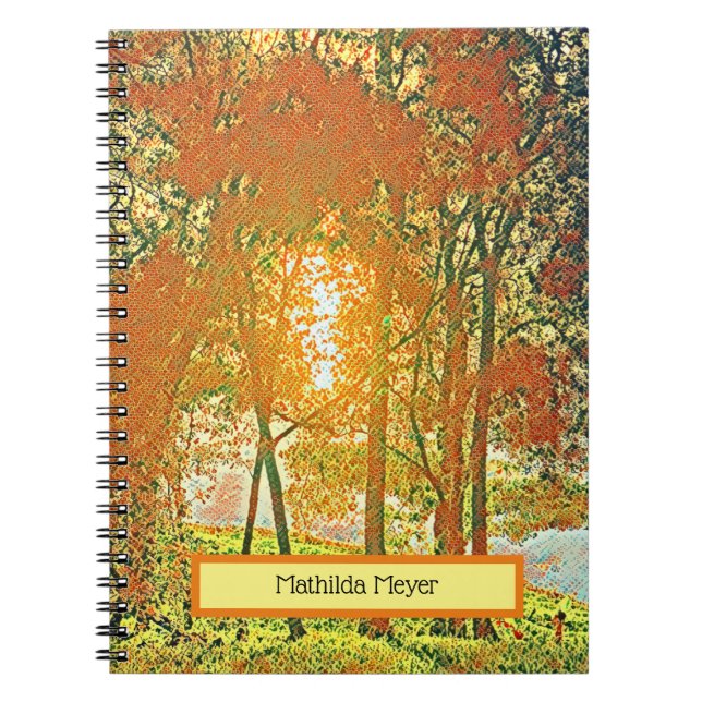 Autumn colors, sun between trees notebook (Front)