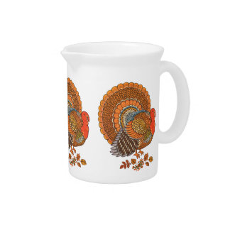 Autumn Colors Turkey Leaves Thanksgiving Pitcher