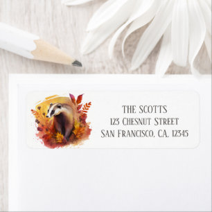 Autumn Colors Watercolor Badger Return Address Label