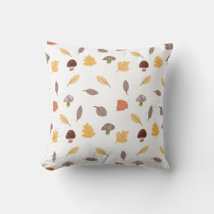 Autumn Colors with Leaves and Mushrooms Throw Pillow
