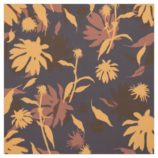 Autumn Coneflowers Floral Pattern Orange Blue Fabric