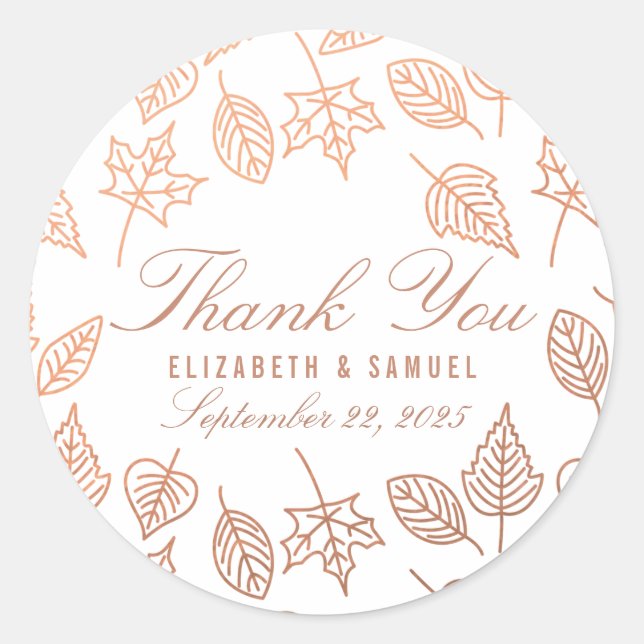 Autumn Copper Leaves Thank You Favor Sticker (Front)