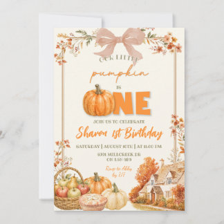 Autumn Coquette Pumpkin First Birthday Invitation