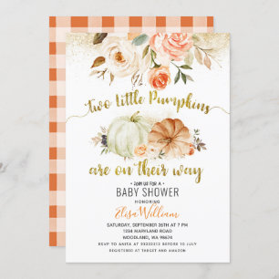 Autumn Coral Florals Pumpkin Invitation