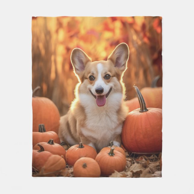 Autumn Corgi – Cozy & Cheerful Fleece Blanket (Front)