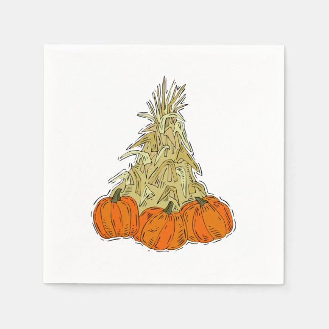 Autumn Cornstalks Pumpkins Napkins (Front)