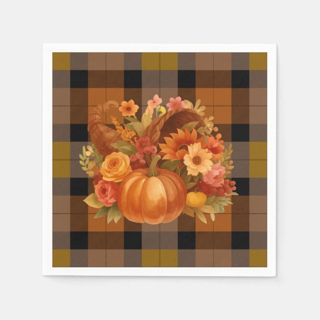 Autumn Cornucopia Plaid Napkins (Front)