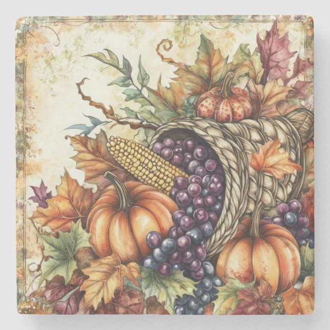 Autumn Cornucopia Stone Coaster (Front)