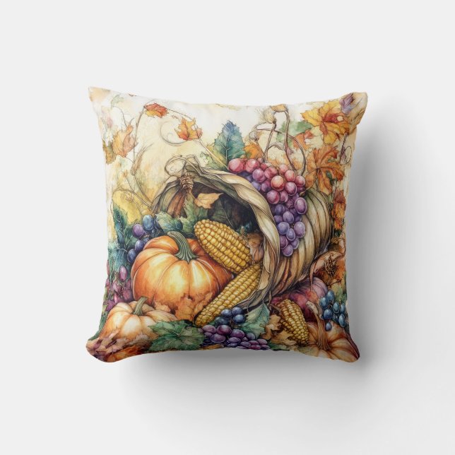 Autumn Cornucopia Throw Pillow (Front)
