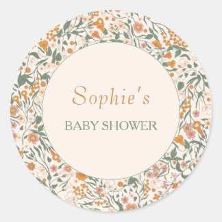 Autumn Cottage Floral Baby Shower Classic Round Sticker
