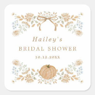 Autumn Cottage Pumpkin Bridal Shower  Square Sticker