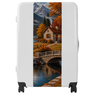 Autumn Cottage & Snowy Mountain Lake Landscape Luggage