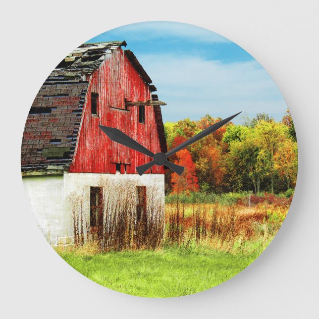Autumn Country Barn Large Clock (Front)