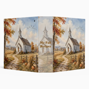 Autumn Country Church Watercolor Landscape 3 Ring Binder