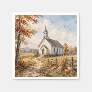 Autumn Country Church Watercolor Landscape Napkins
