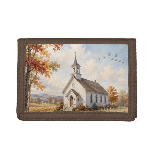 Autumn Country Church Watercolor Landscape Tri-fold Wallet