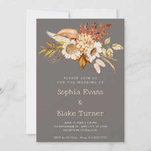 Autumn Country Floral Botanical Silver Wedding Invitation