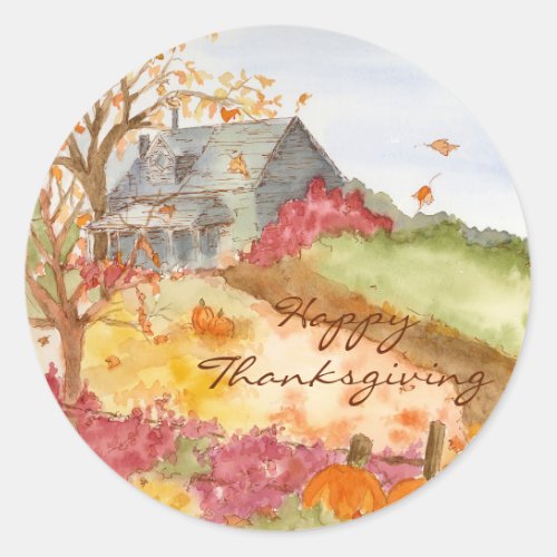 Autumn Country Home Happy Thanksgiving Classic Round Sticker