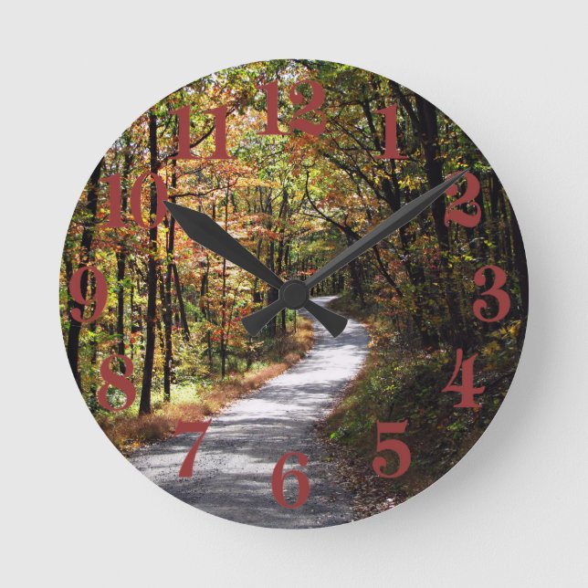 Autumn Country Road Round Clock (Front)