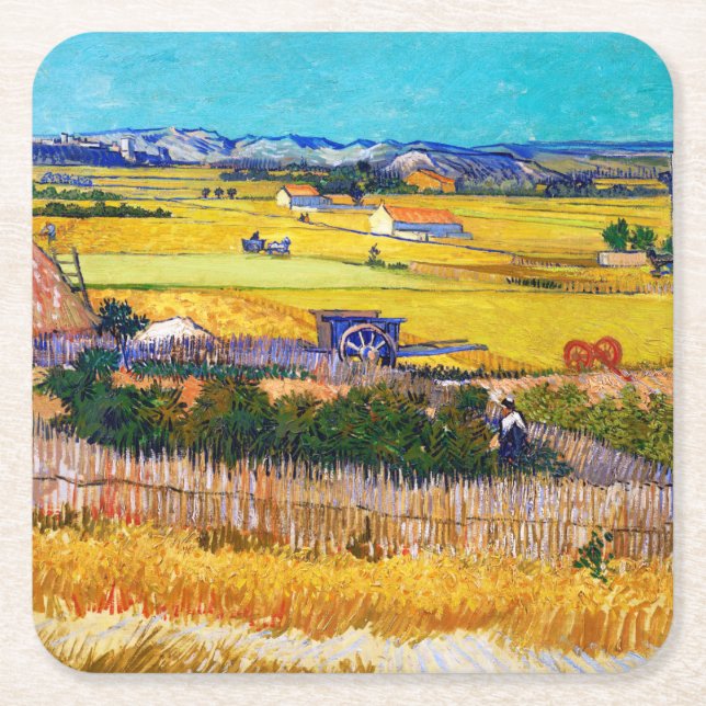 Autumn Countryside, Van Gogh Square Paper Coaster (Front)