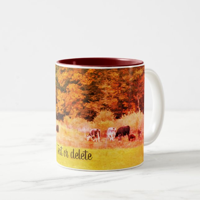 Autumn Cow Field Nature Art Personalized   Two-Tone Coffee Mug (Front Right)