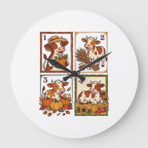 Autumn Cow Quartet Vintage Patchwork Farm Shirt Large Clock