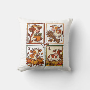 Autumn Cow Quartet Vintage Patchwork Farm Shirt Throw Pillow