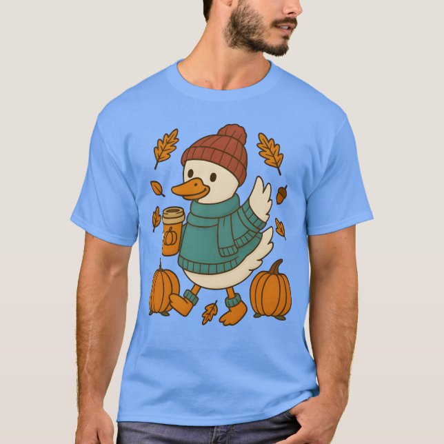 Autumn Cozy Duck with Pumpkin Caf boy T-Shirt (Front)