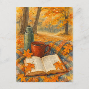 Autumn Cozy Fall Book and Coffee Postcard