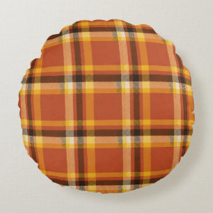 Autumn Cozy Plaid Fall Warmth & Comfort Bedding Round Pillow