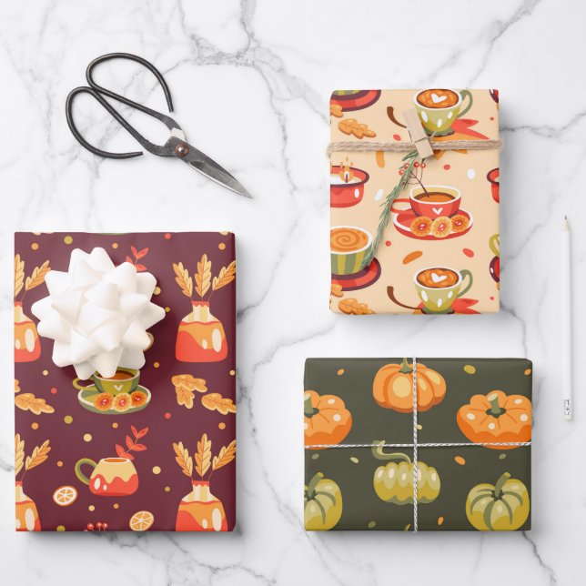 Autumn Cozy Pumpkin Spice  Wrapping Paper Sheets (Front)