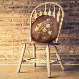 Autumn cozy velvet fall colors and vine branch round pillow