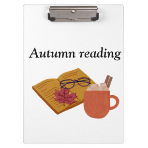 Autumn Cozy Vibes – Hot Cocoa, Book & Fall Leaves Clipboard