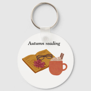 Autumn Cozy Vibes – Hot Cocoa, Book & Fall Leaves Keychain