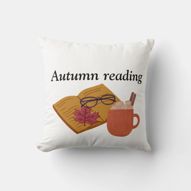 Autumn Cozy Vibes – Hot Cocoa, Book & Fall Leaves  Throw Pillow (Front)