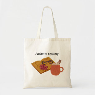 Autumn Cozy Vibes – Hot Cocoa, Book & Fall Leaves Tote Bag