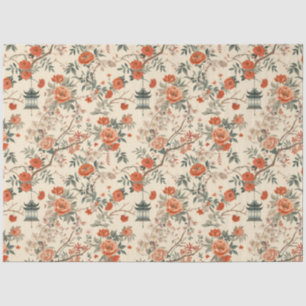 Autumn Cream Orange Floral Chinoiserie Tissue Paper