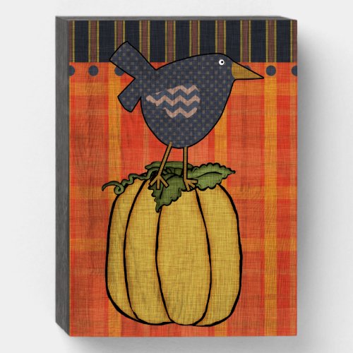 Autumn Crow on Pumpkin Wooden Box Sign