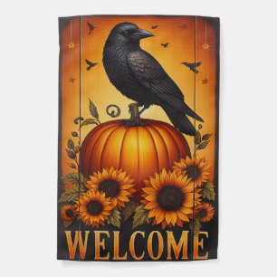 Autumn Crow & Pumpkin Welcome Garden Flag