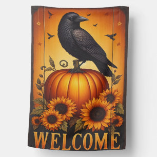Autumn Crow & Pumpkin Welcome House Flag