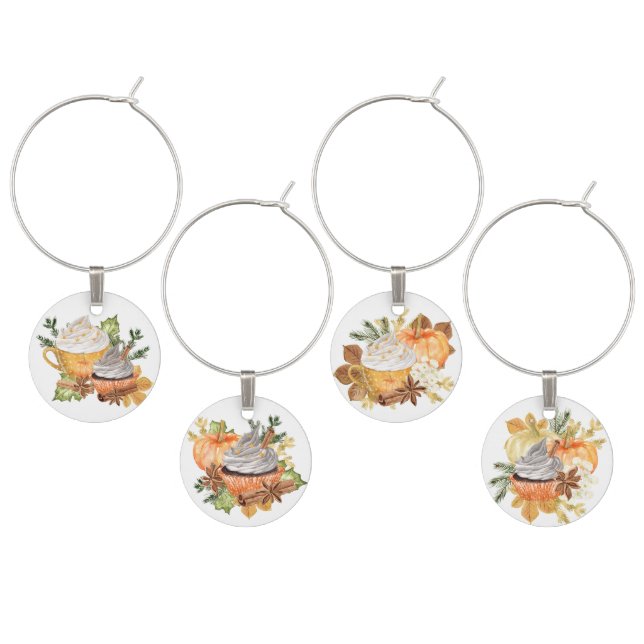 AUTUMN CUPCAKES PUMPKINS & COFFEE WINE CHARM (Staggered)