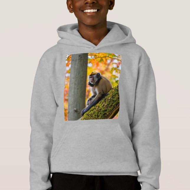 Autumn Curiosity: Monkeys at the Zoo in Fall Hoodie (Front)