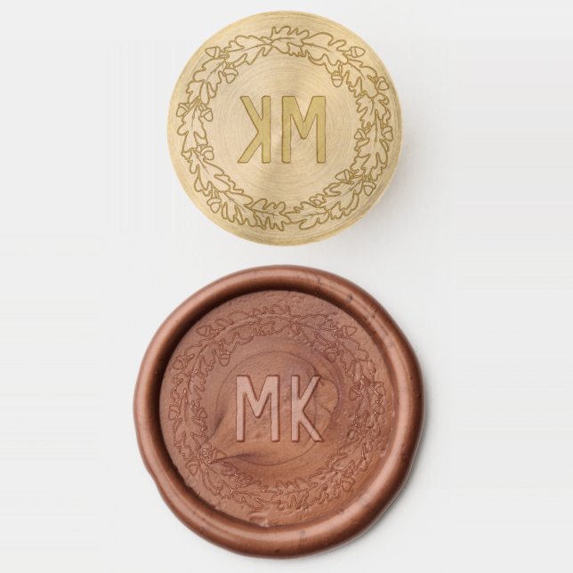 Autumn Custom Monogram Pretty Oak Acorn Wreath Wax Seal Stamp (Stamped)