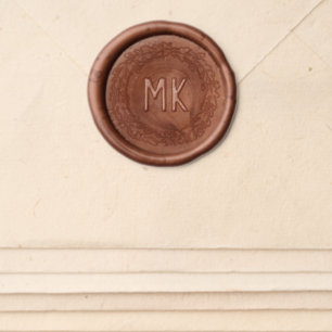 Autumn Custom Monogram Pretty Oak Acorn Wreath Wax Seal Sticker
