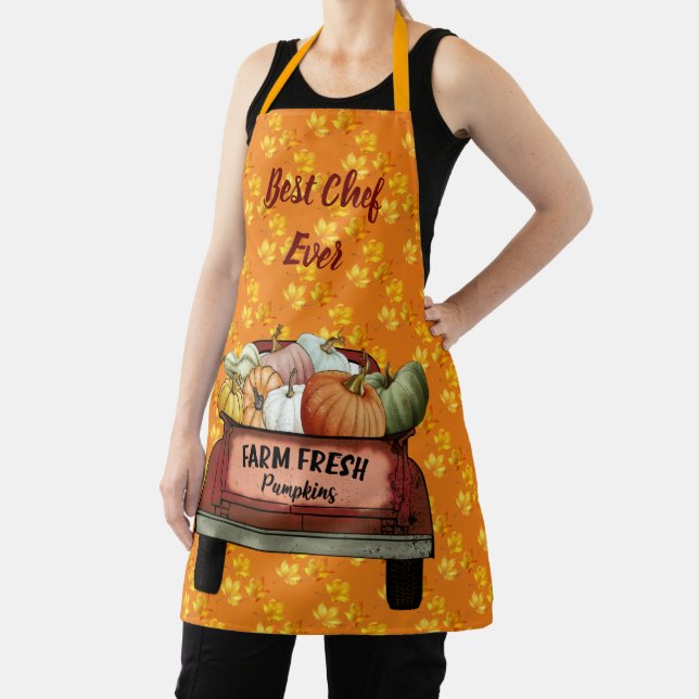 Autumn Customize Pumpkin Gold Leaves Apron (Insitu)